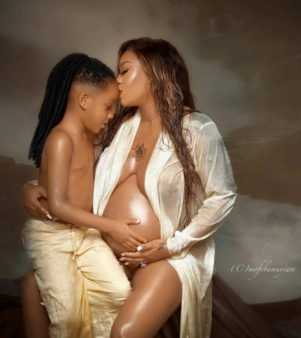Toyin Lawani Breaks The Internet With Her Maternity photos; Writes On Her Son Tenor's Relationship With Segun Wealth