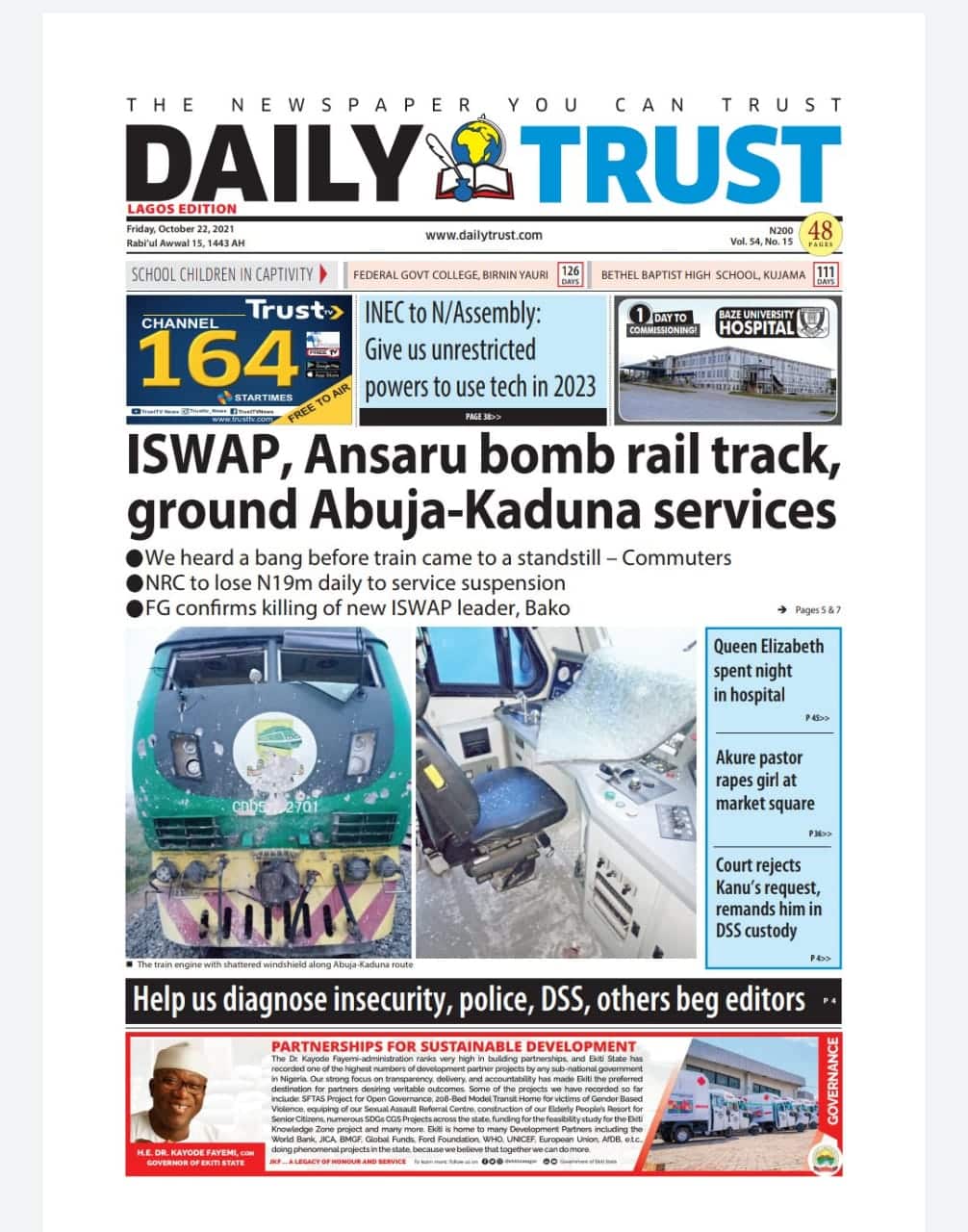 Top Stories From Nigerian Newspapers Today Friday, 22 October 2021