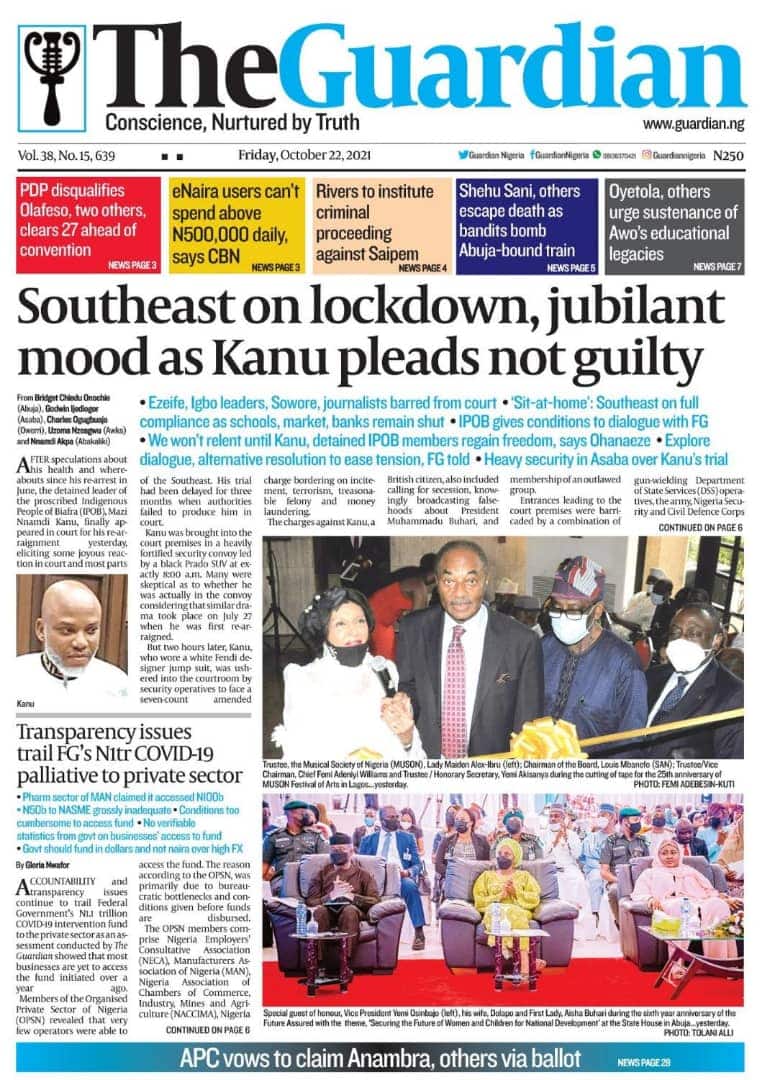 Top Stories From Nigerian Newspapers Today Friday, 22 October 2021