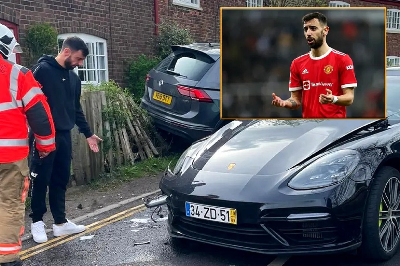 Manchester United Star Bruno Fernandes Involves In Auto Crash [Photos]