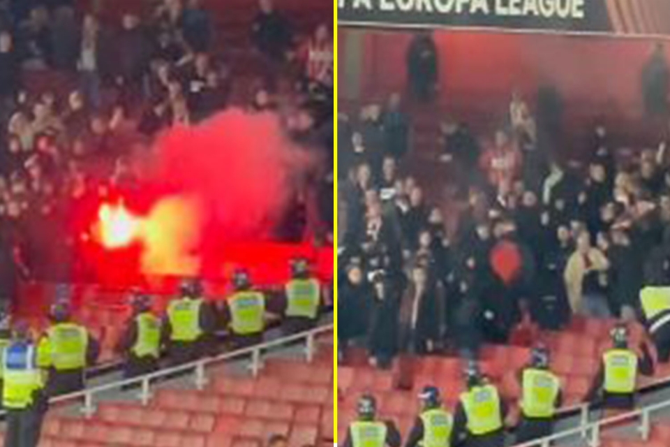 PSV fans attcks Arsenal supporters Emirates