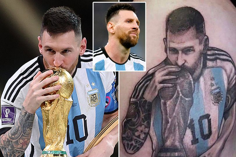 Fans React To Weird Looking Tattoo of Lionel Messi Kissing World Cup Trophy