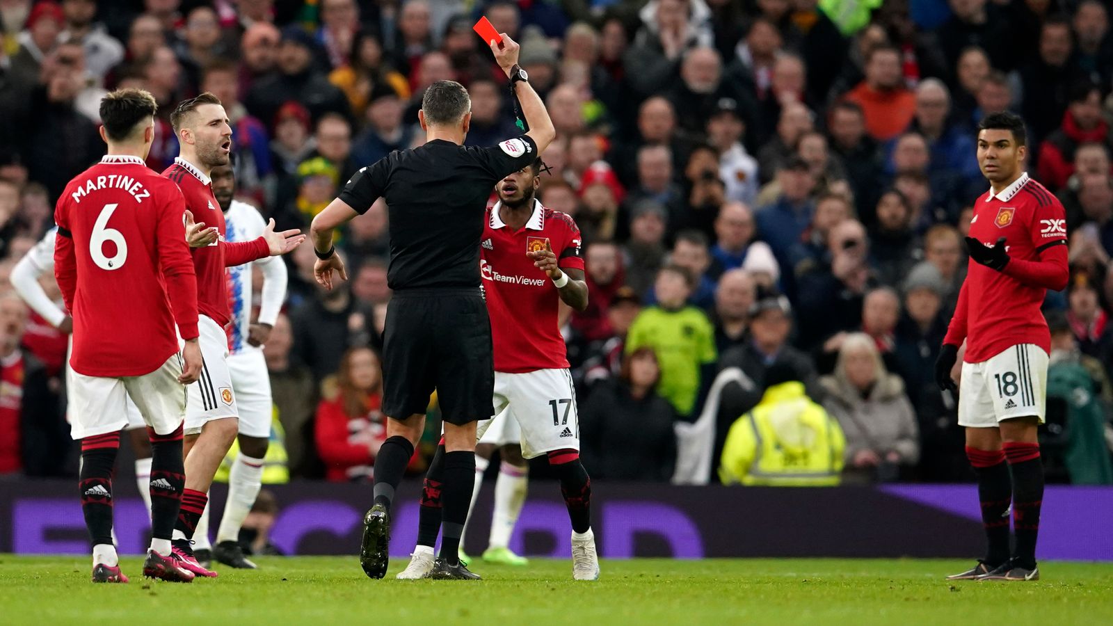 Man United Fans Calls For Overturn of Casemiro Red Card After Fan footage of Clash With Hughes Went Viral
