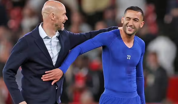 Fans Reactions As Hakim Ziyech Left Chelsea Defeat With Man Utd Shirt After Chatting With Erik ten Hag