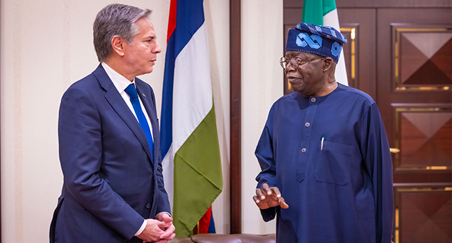 President Bola Tinubu receives the United States Secretary of State, Antony Blinken, at the Presidential Villa in Abuja on January 23, 2024.